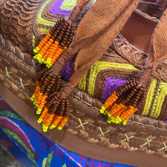 FARM Rio Brown Platform Espadrilles with Yellow & Purple Accents - Picture 10 of 16